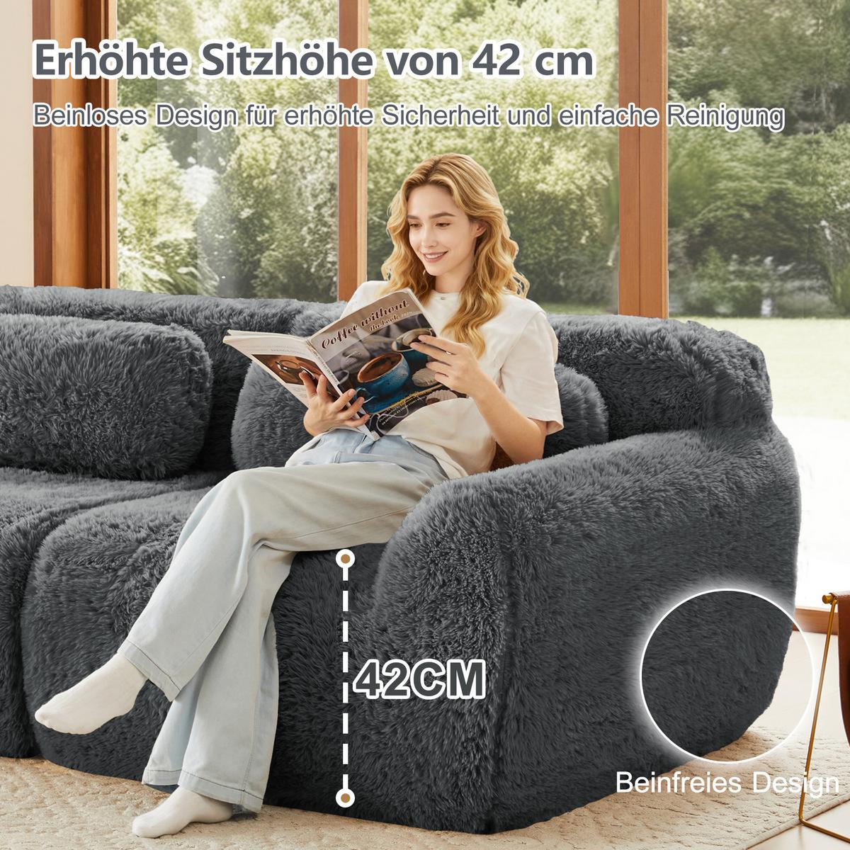 ECKSOFA plüsch grau modular & ohne montage - Grau, Textil (204/179cm) - Urban Meuble