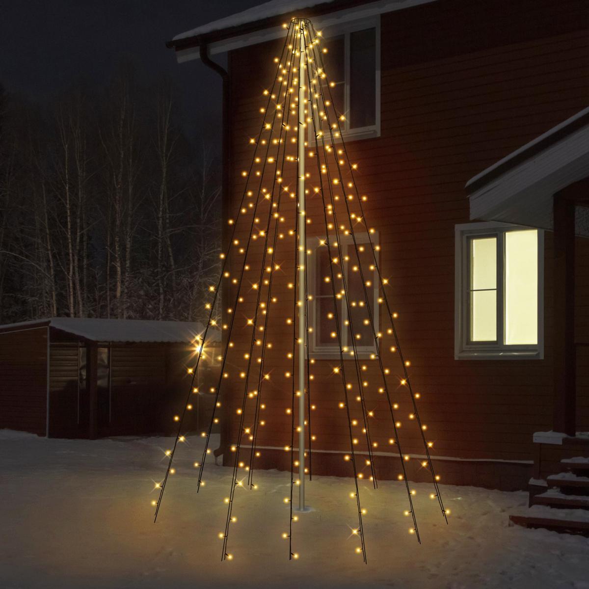 FAHNENMAST LICHTERKETTE 10 Stränge à 8m 360LED Warmweiß Schwarz Aussen - Schwarz, Kunststoff (800cm) - ECD-Germany