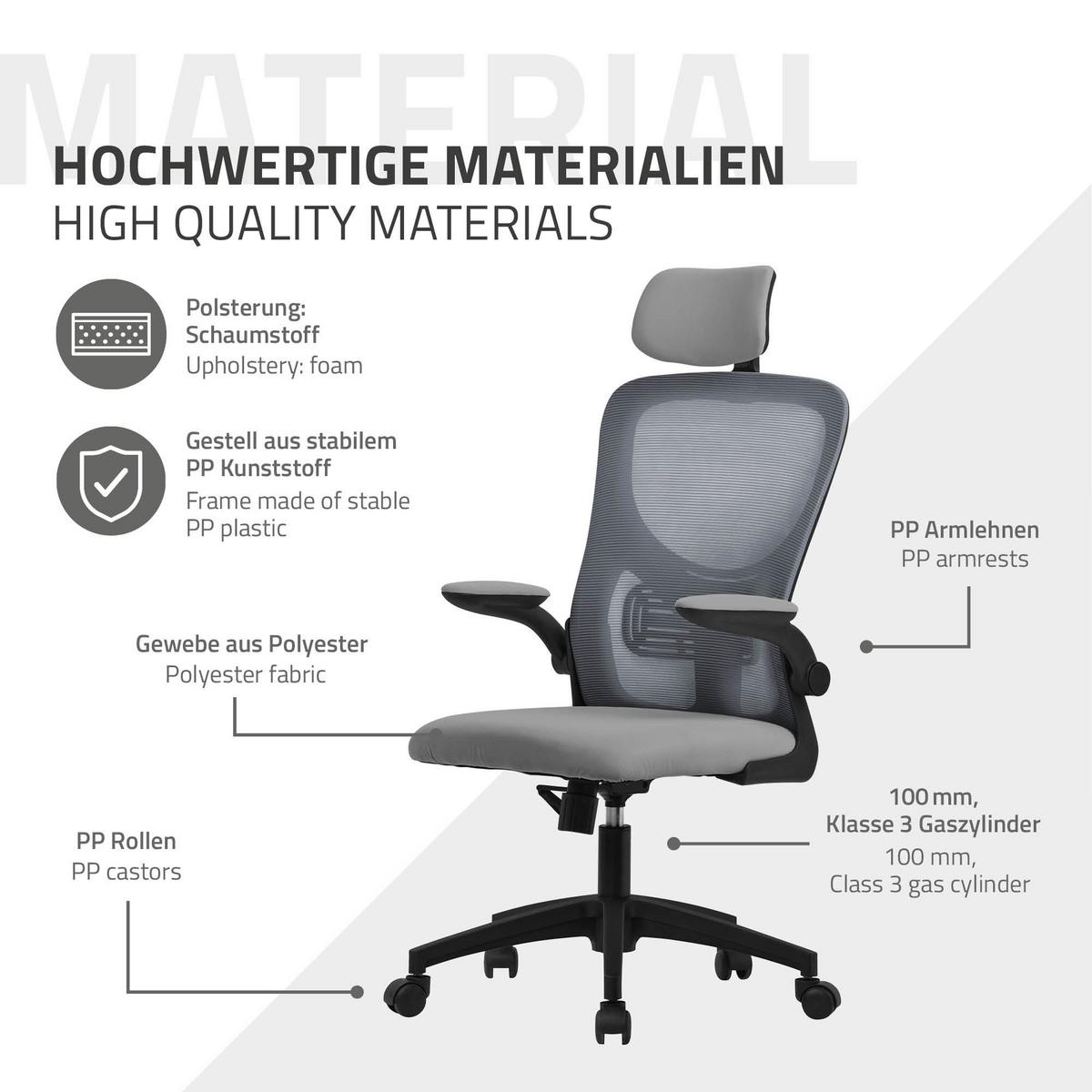 BÜROSTUHL Grau - Schwarz/Grau, Kunststoff (60.5/121/60cm) - ML-DESIGN