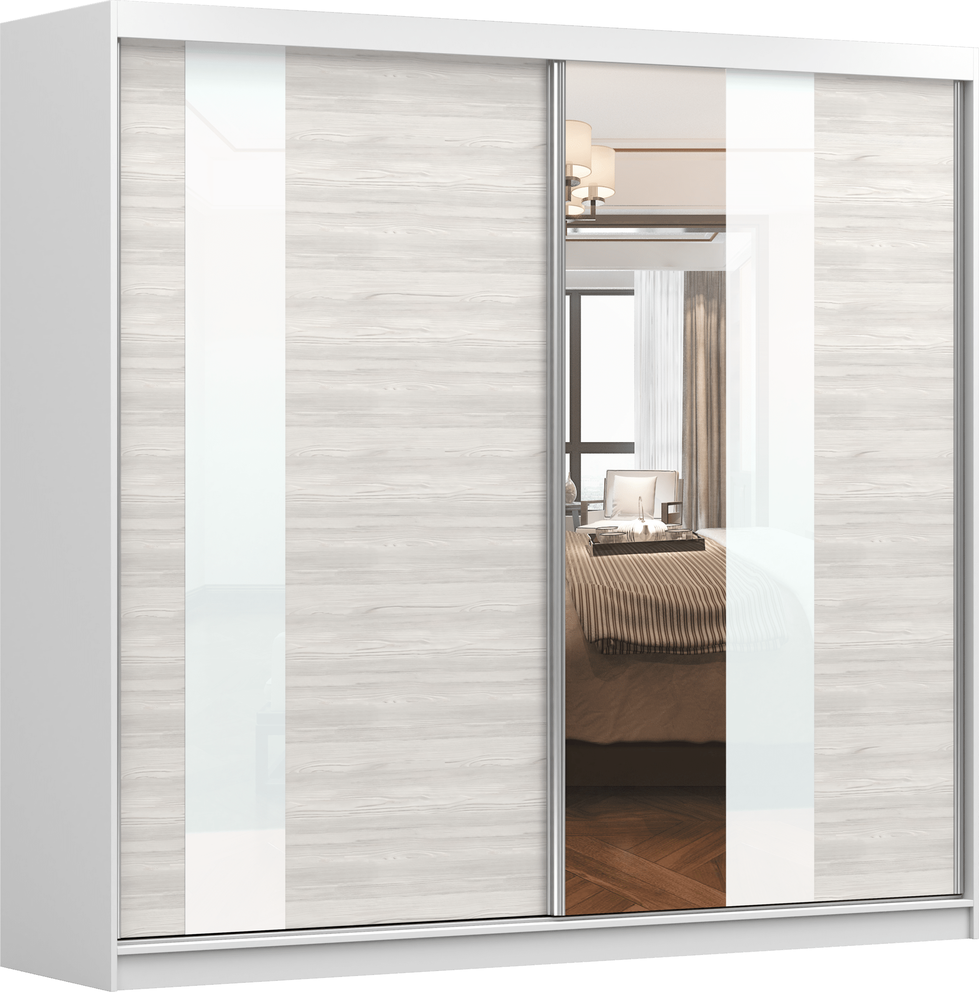 SCHWEBETÜRENSCHRANK Multi 32 Weiß/Kathult Weiß + Spiegel 233 cm - Alufarben/Weiß, Glas/Holzwerkstoff (233/218/61cm) - imoebel24