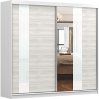 SCHWEBETÜRENSCHRANK Multi 32 Weiß/Kathult Weiß + Spiegel 233 cm - Alufarben/Weiß, Glas/Holzwerkstoff (233/218/61cm) - imoebel24