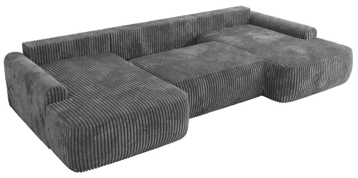 WOHNLANDSCHAFT CUBO U Dunkelgrau Cord - Dunkelgrau/Schwarz, Kunststoff/Textil (370/100/187cm) - MKS