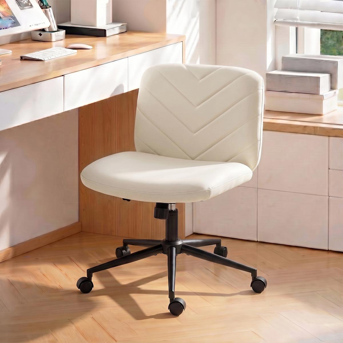 BÜROSTUHL Sperrholz Kunstleder Cremeweiß - Creme/Schwarz, Leder/Metall (61/95/62cm) - HOMCOM
