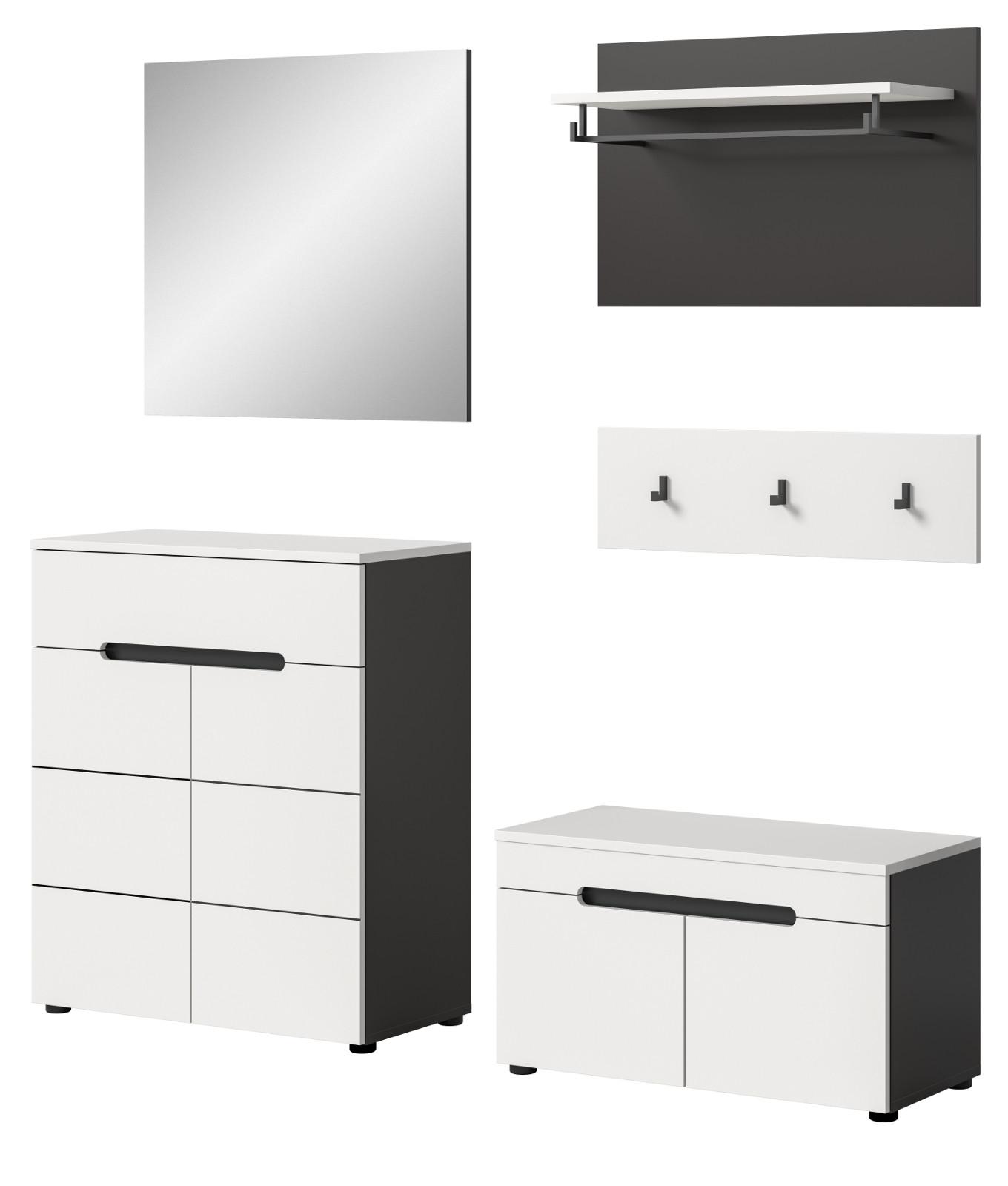 GARDEROBEN-SET 5-teilig in weiß, grau 175 cm, Kombination mit Soft-Close, Cooper - Schwarz/Weiß, Glas/Holzwerkstoff (175/190/37cm) - Inn.Furn
