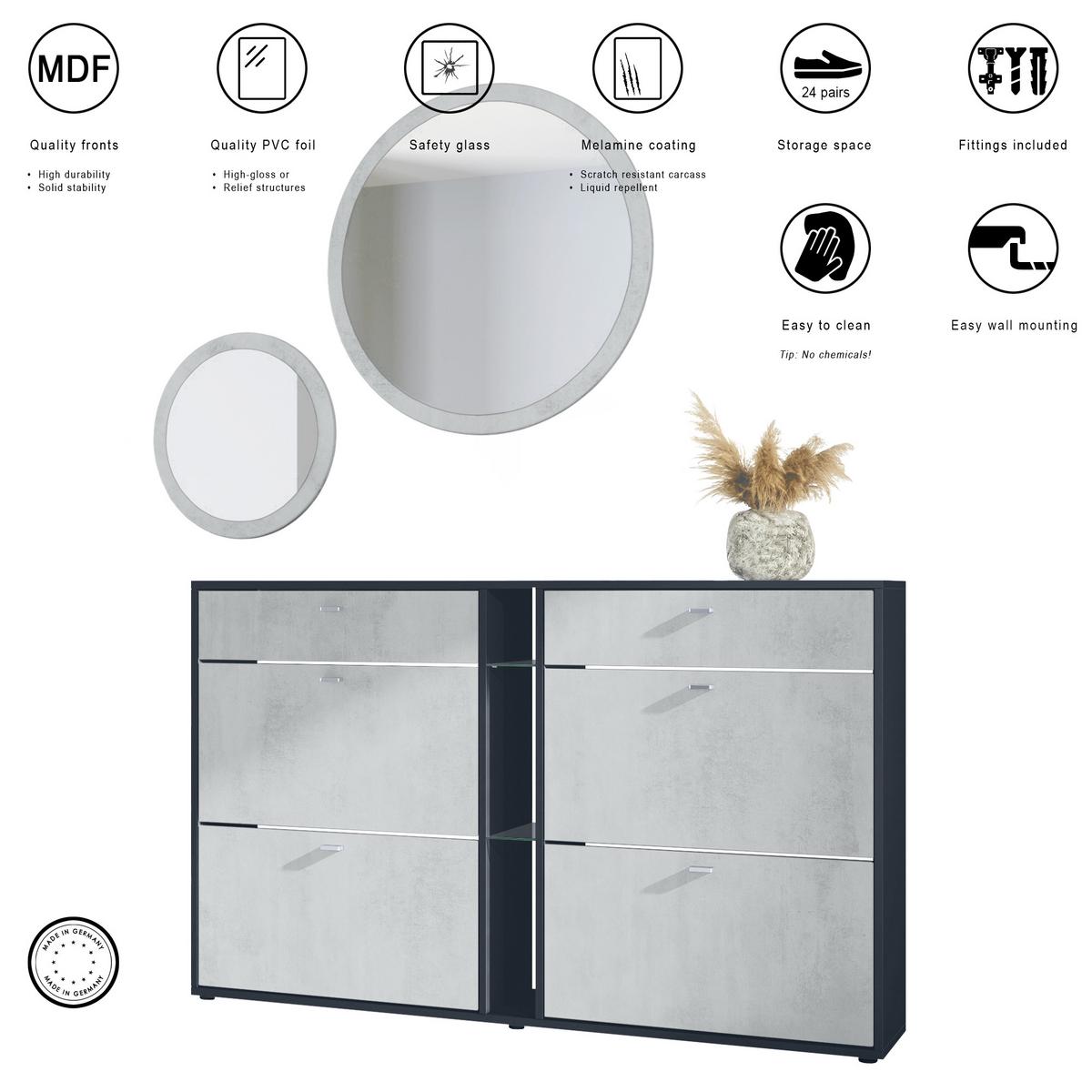 GARDEROBE Florence Schwarz matt - Schwarz, Holzwerkstoff (155.5/200/28cm) - Vladon
