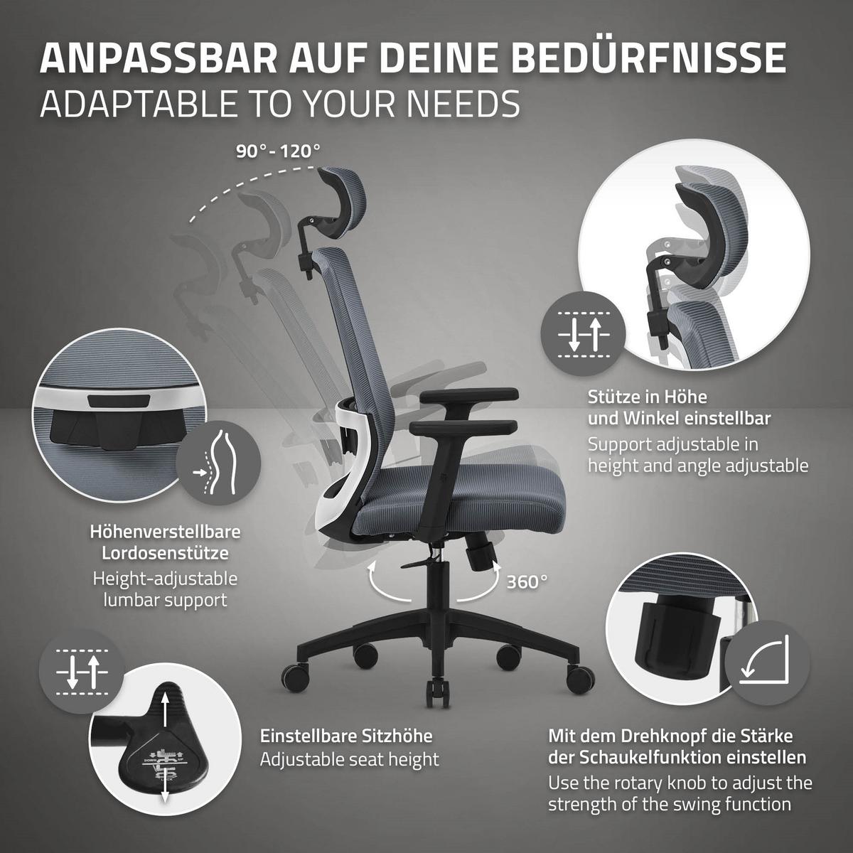 BÜROSTUHL Grau - Grau, Kunststoff (66/123/68cm) - ML-DESIGN