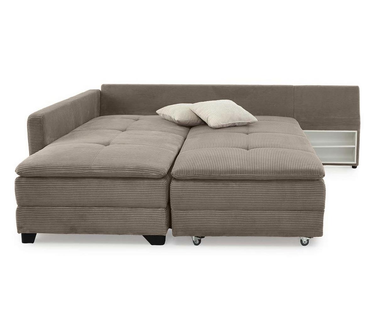 ECKSOFA-DAUERSCHLÄFER Doppelbett Boxspring Federkern Topper, seitenverkehrt montierbar B306/T223/H95 cm, Cord Braun Taupe / 15162 - Schwarz/Braun, Kunststoff/Textil (306/223cm) - luma-home