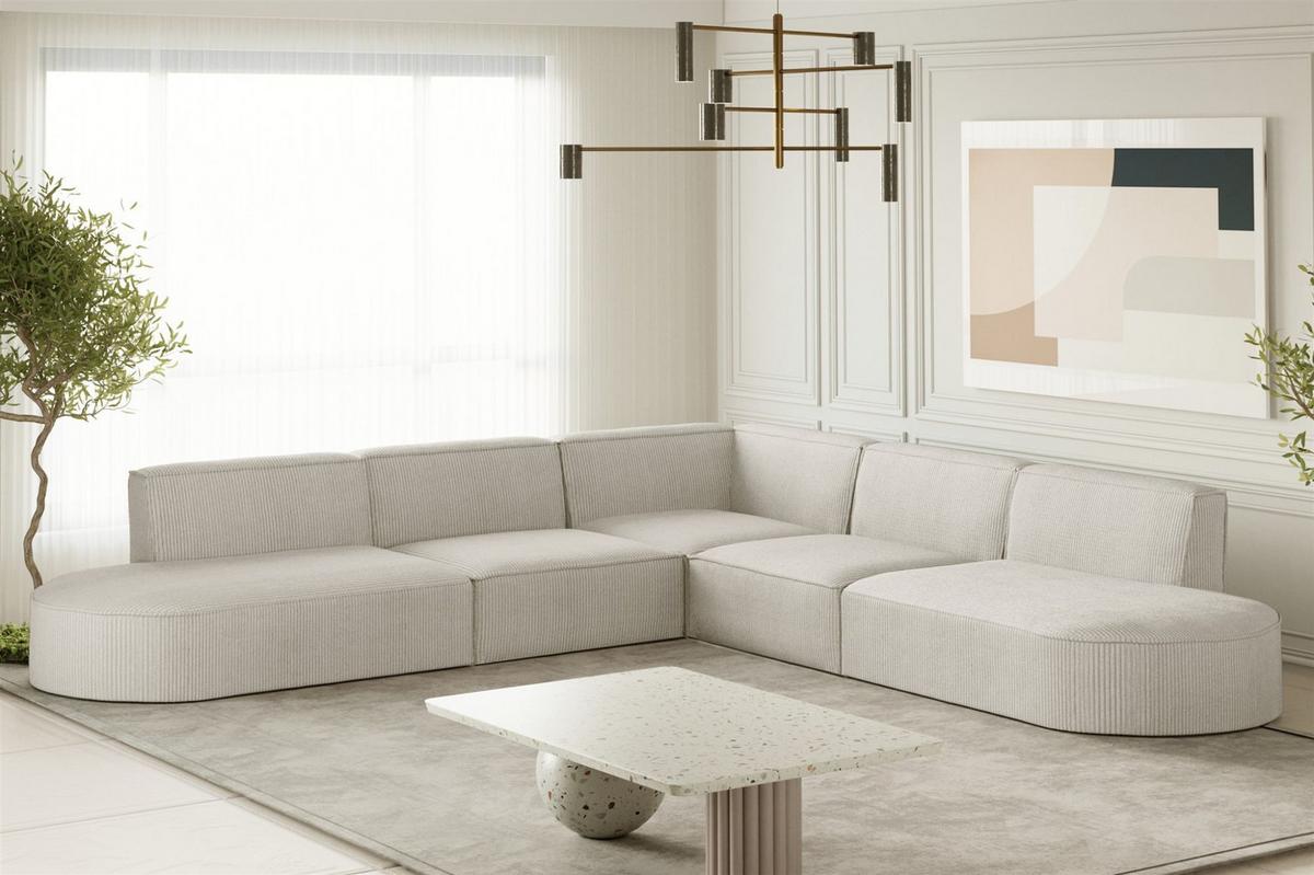 ECKSOFA Palma In Scala - Beige, Holzwerkstoff/Textil (276/276cm) - Fun Möbel