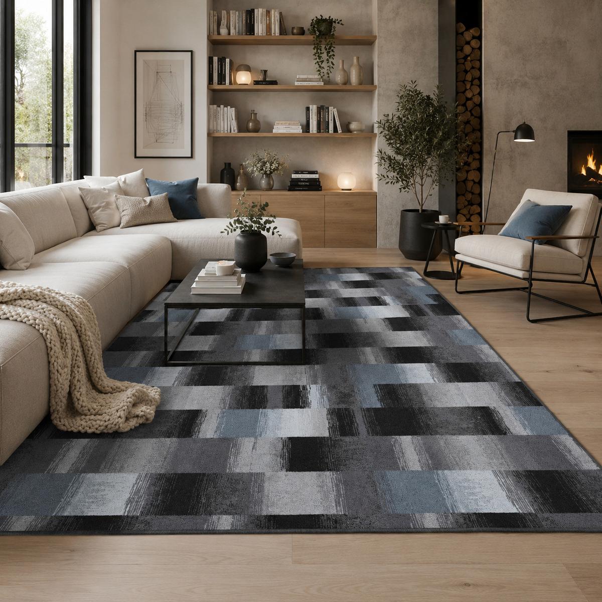 DESIGNER VELOUR TEPPICH MYSTIC KARO - Blaugrau, Textil (80/160cm) - Snapstyle