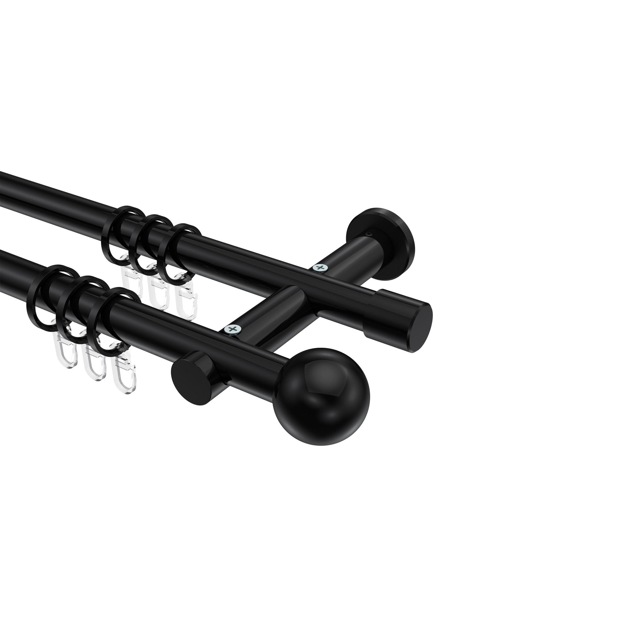 GARDINENSTANGE Platon Luino 360 cm (geteilt in 2 x 180 cm), 2-läufig, 20 mm Ø Schwarz - Schwarz, Metall (360cm) - INTERDECO