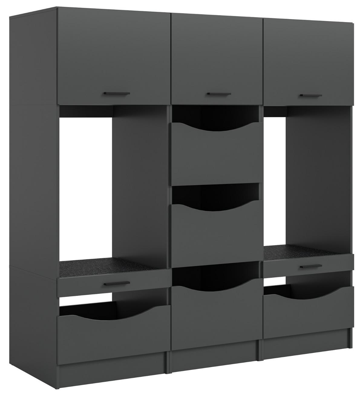 WASCHMASCHINENSCHRANK grau Set 3-teilig 192 cm, Umbau für Waschmaschine und Trockner - Schwarz/Grau, Holzwerkstoff/Kunststoff (192/196/68cm) - Inn.Furn