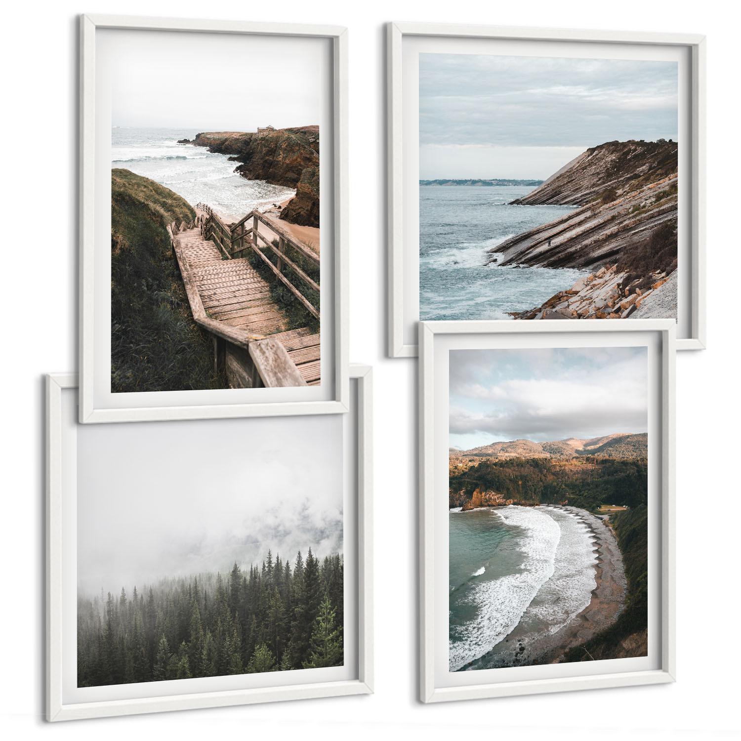 BILDER SET 4er Set - 50x50 cm & 40x60 cm Weißer Rahmen - Klippenblicke, Strandlandschaften - Weiß, Kunststoff (50/50cm) - TULUP