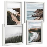 BILDER SET 4er Set - 50x50 cm & 40x60 cm Weißer Rahmen - Klippenblicke, Strandlandschaften - Weiß, Kunststoff (50/50cm) - TULUP