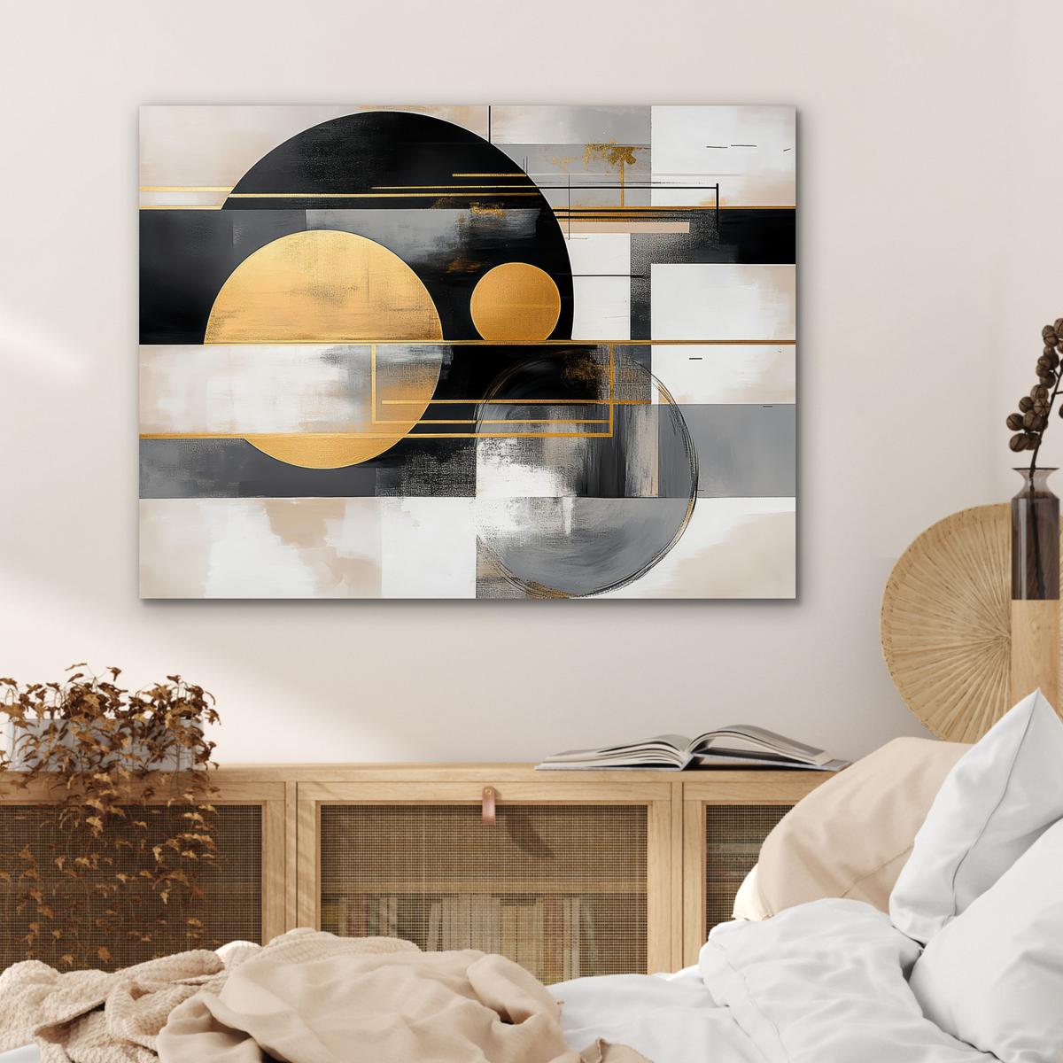 METALLBILD Abstrakt - Gold - Silber - Formen - Ästhetisch - Modern 80x60 cm - Goldfarben, Metall (80/60cm) - MuchoWow