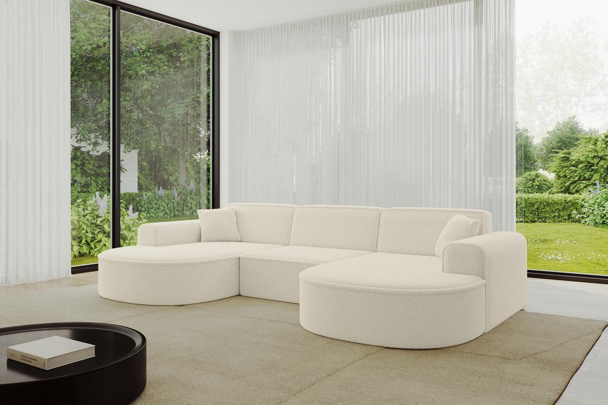 WOHNLANDSCHAFT MARI-U1 - 303x171x79 cm Beige Bouclé - Beige/Schwarz, Holzwerkstoff/Kunststoff (303/79/171cm) - ALTDECOR