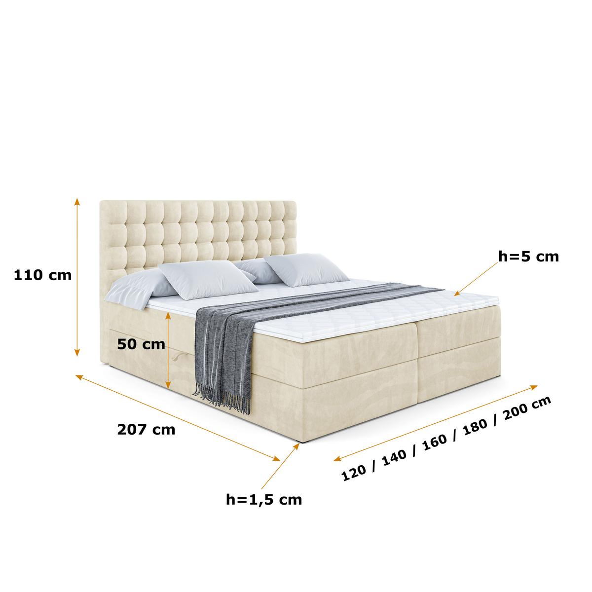 BOXBETT mit H3-Matratze und Lattenrost - VIONE - 140x200 Beige - Beige, Holzwerkstoff (140/200cm) - ALTDECOR
