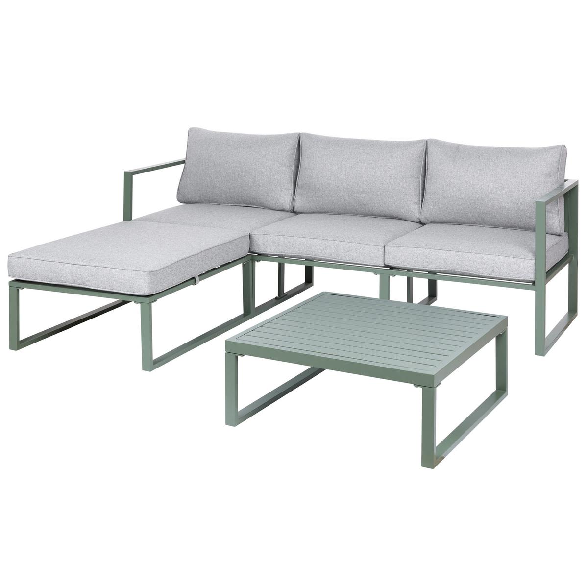 GARTEN-ECKSOFA mit Tisch 3-Sitzer Metall Grün Olang - Hellgrau/Grau, Metall - Beliani