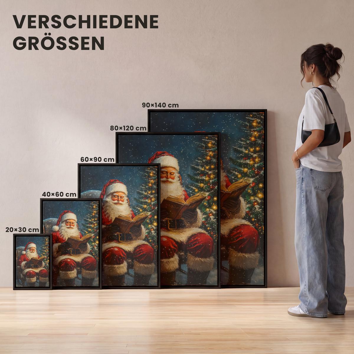 LEINWAND Bilder mit Rahmen - Weihnachtsmann - Weihnachten - Winter - Weihnachtsbaum - 40x60 - Bordeaux, Textil (40/60cm) - MuchoWow