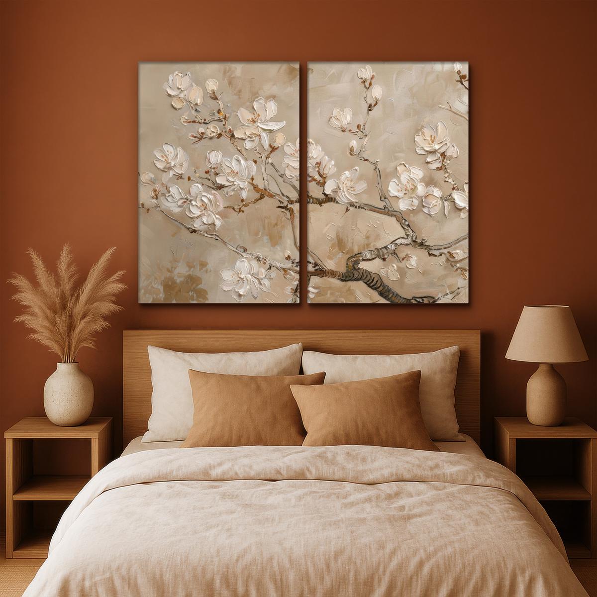 LEINWANDBILD 2er Set Beige - Blüte - Modern 160x120 cm - Beige, Textil (160/120cm) - MuchoWow