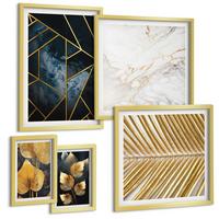 BILDER SET 5er Set - 50x50 cm & 20x30 cm & 40x60 cm Goldrahmen - Moderne Pflanzenmuster - Goldfarben, Kunststoff (40/60cm) - TULUP
