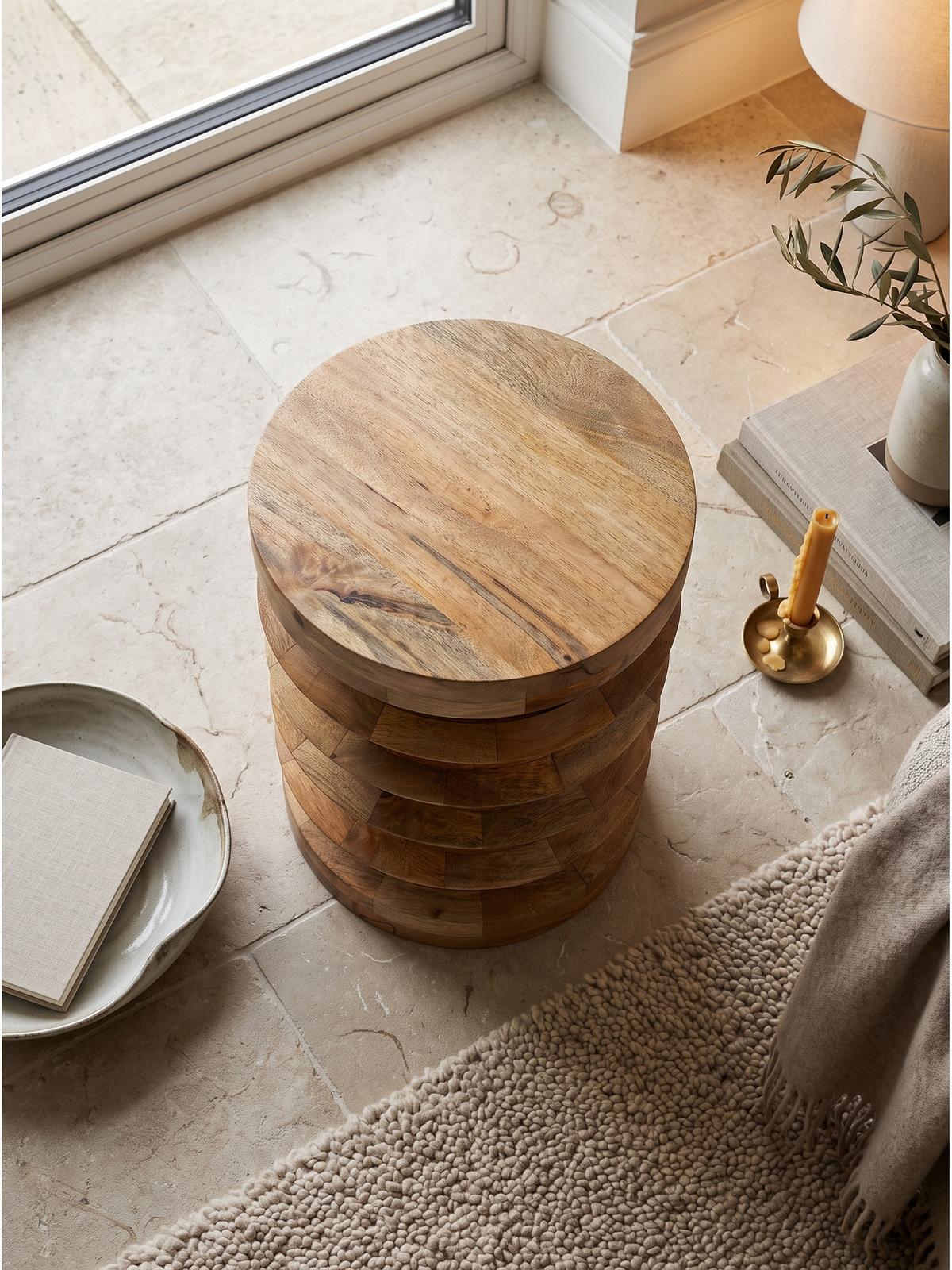 BEISTELLTISCH JELSA, Mango Massivholz, handgefertigt, Ø 35 x 45 cm - Hellbraun/Braun, Holz (35/35/45cm) - KADIMA DESIGN
