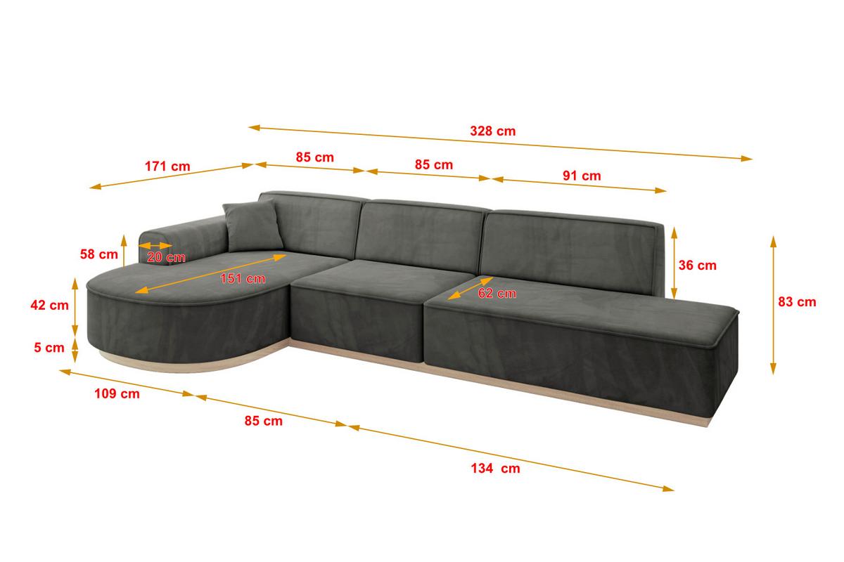 ECKSOFA Ottomane Links ARRIO-L2 - 328x171x83 cm Dunkelgrau - Dunkelgrau, Holzwerkstoff/Textil (328/171cm) - ALTDECOR