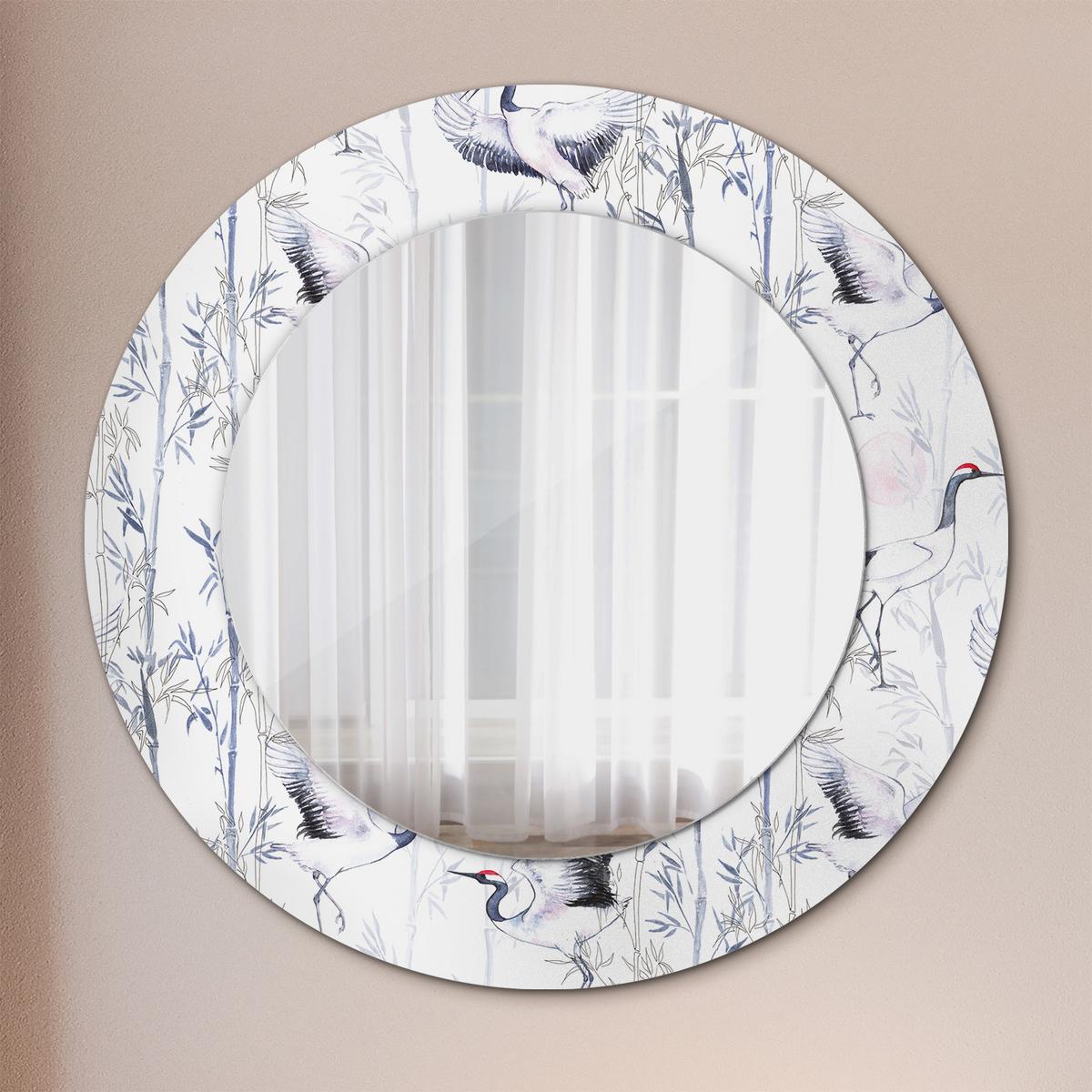 SPIEGEL Rund Ø 50 cm mit Aufdruck - Blau/Weiß, Glas (50/50/0.4cm) - Wallfluent
