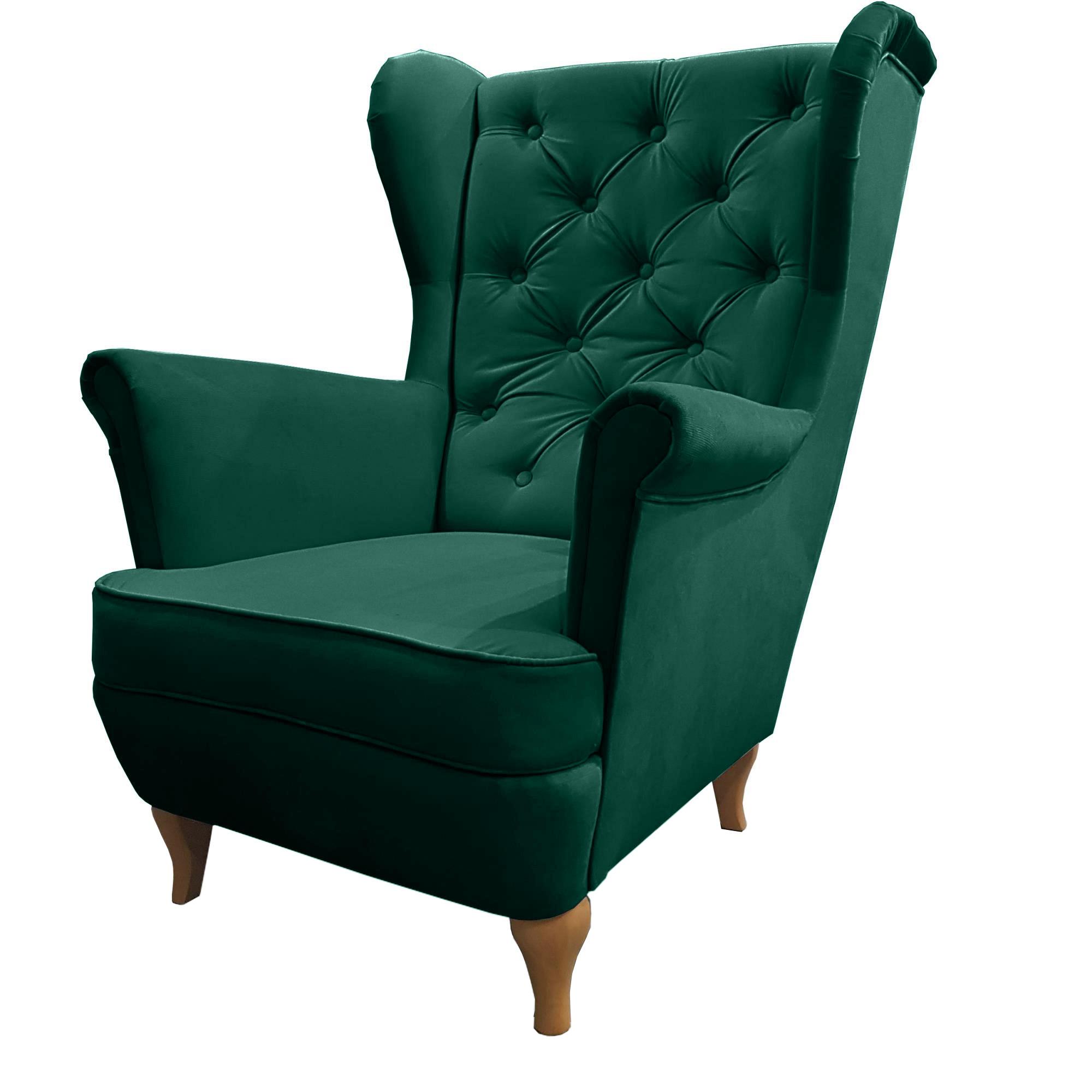 CHESTERFIELD-SESSEL Falco grün mit Holzbeinen - Buchefarben/Grün, Holz/Textil (82/102/92cm) - Beautysofa