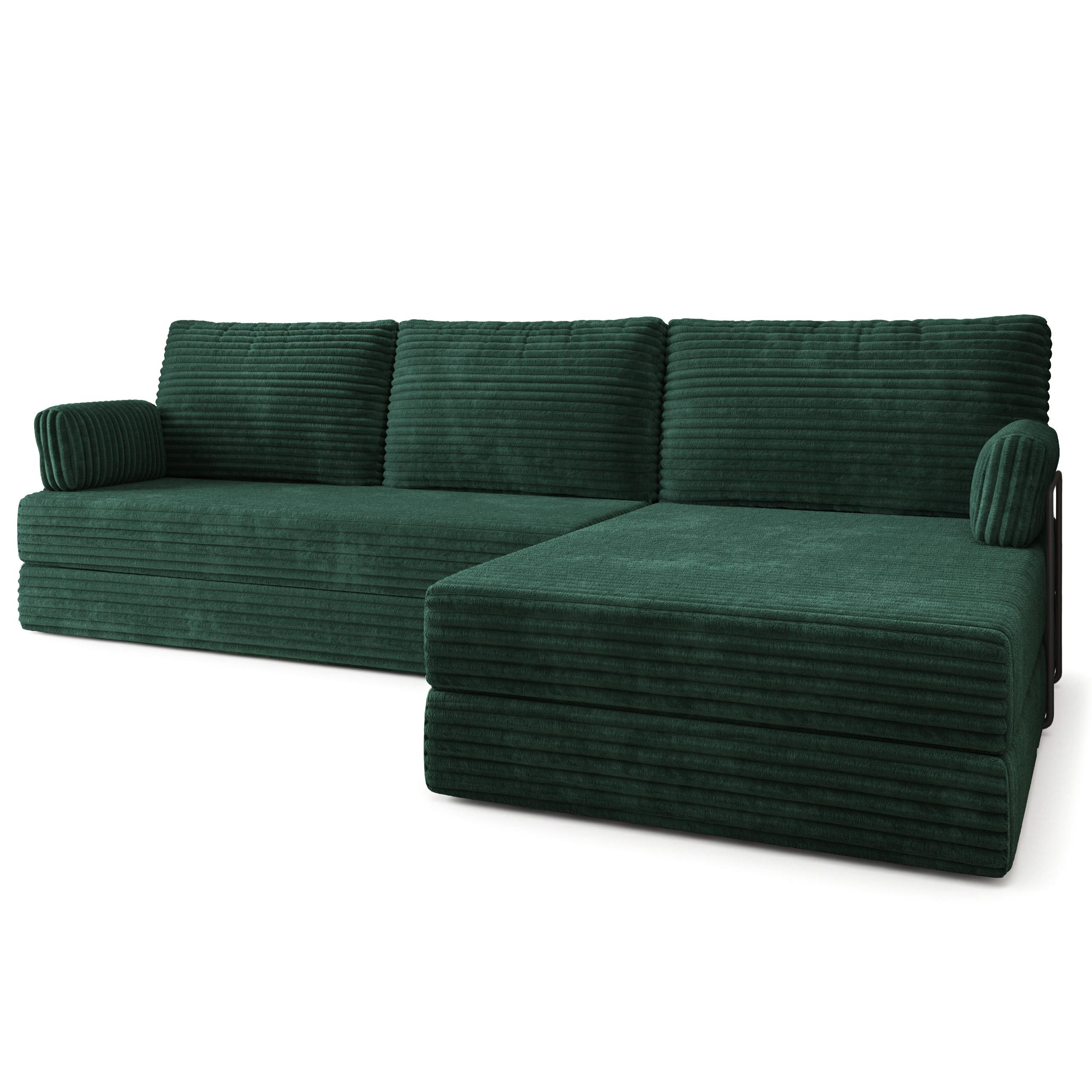 ECKSOFA ANKO modulares Boneless Sofa mit Schlaffunktion Grün Kordstoff - Grün, Textil (270/160cm) - MASSENO