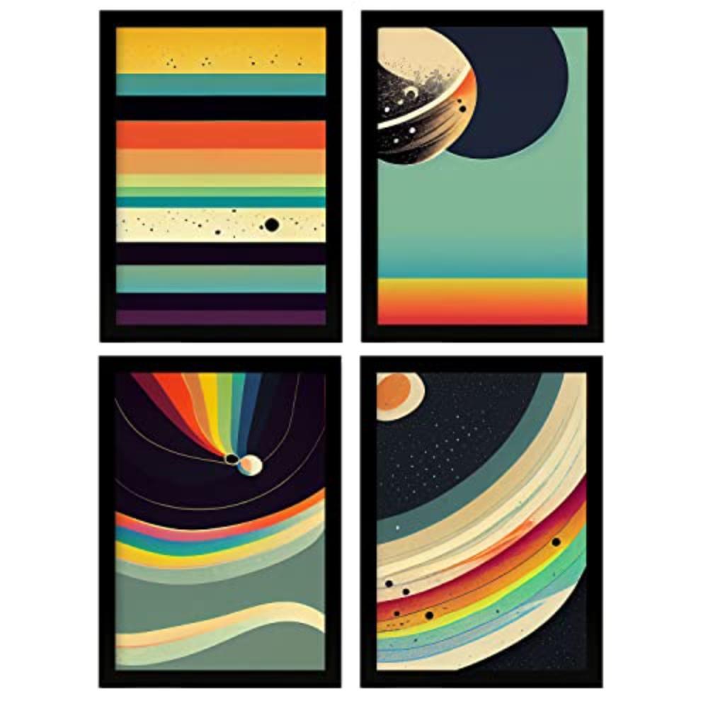 POSTER Set mit 4 Abstrakt Kugel Moderne Galaxien A4 Rahmenlos - Klar, Papier (29.7/3cm) - Nacnic