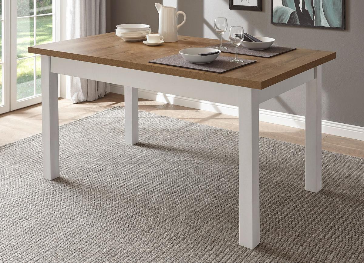 ESSTISCH weiß Pinie, Eiche hell Landhaus, Küchentisch ausziehbar 160 - 200 cm - Eichefarben/Weiß, Holzwerkstoff (200/90/82cm) - Furn.Design