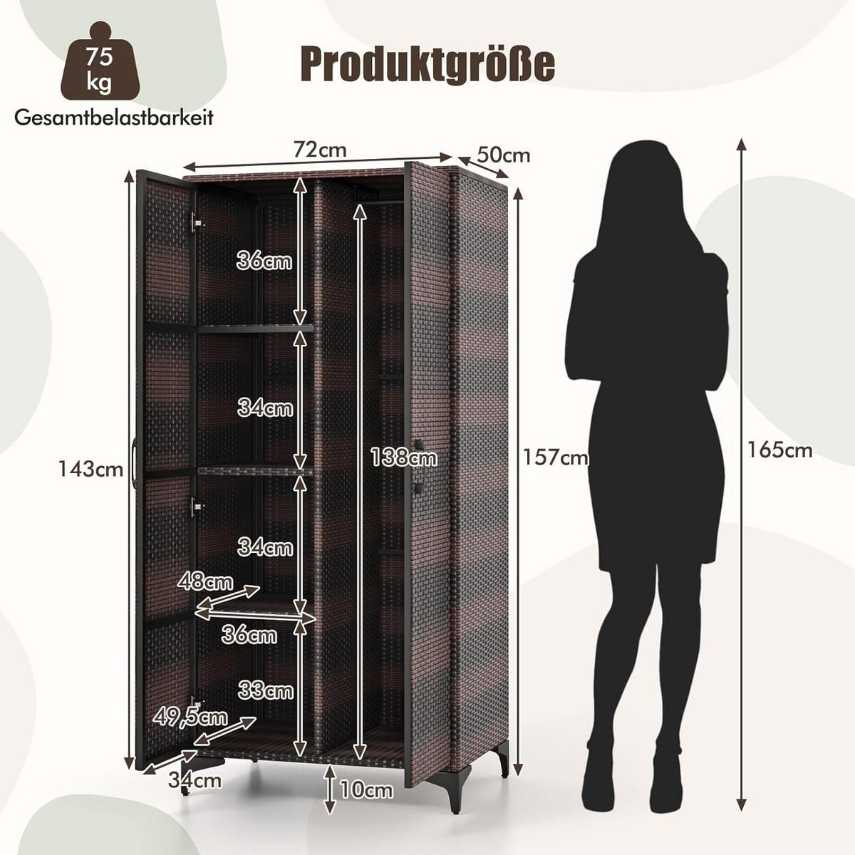 GARTENSCHRANK Braun - Braun, Kunststoff (72/157/50cm) - COSTWAY