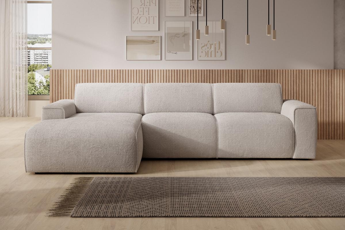 ECKSOFA L Form Didim mini Creme 310/165/78 cm – stilvolle kleine Eckcouch L - Creme/Schwarz, Kunststoff/Textil (165/310cm) - AX Living