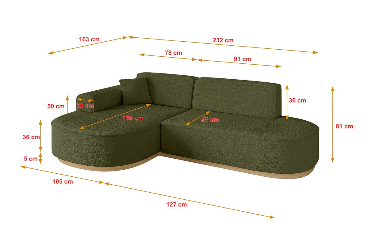 ECKSOFA Ottomane Links MARI-L1-v2 - 243x171x83 cm Grün Bouclé - Grün, Holzwerkstoff/Textil (243/171cm) - ALTDECOR