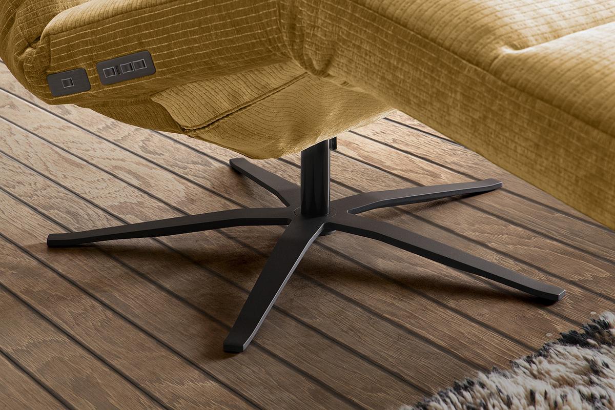RELAXLIEGE ALINA Gelb Cord Relaxfunktion, Drehbar (360°) - Gelb/Schwarz, Textil/Metall (82/115/156cm) - KAWOLA