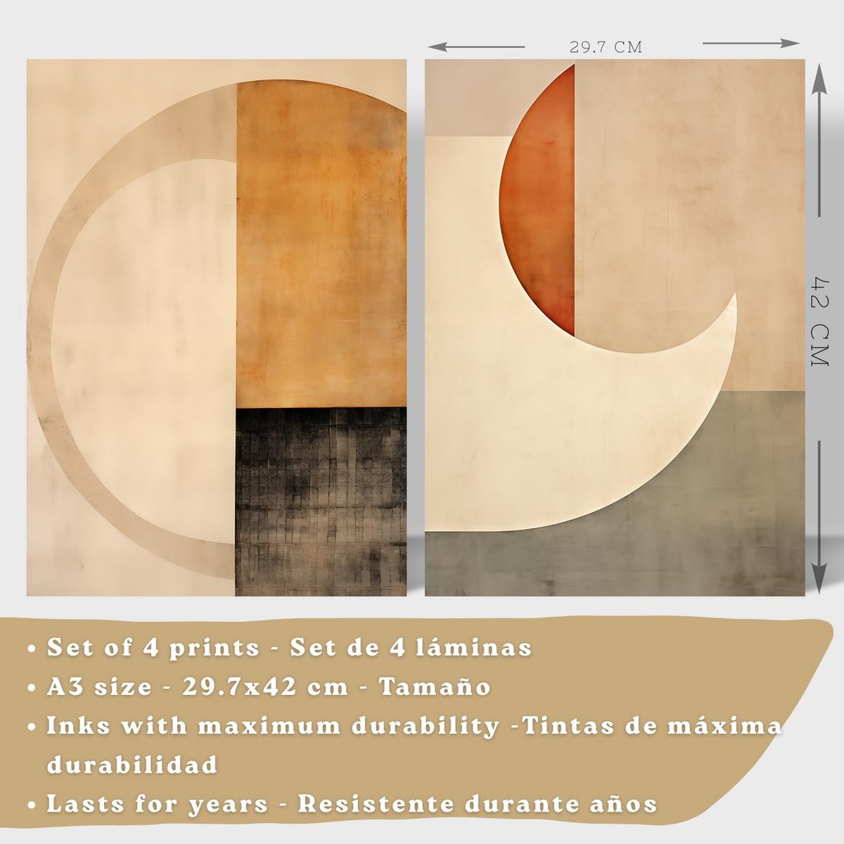 POSTER Set of 2 Beige Abstract Shape Wall Art Modern Living Room Bedroom Kitchen Bathroom Decor Leichter Holzrahmen A3 - Beige, Papier (29.7/1/42cm) - Nacnic