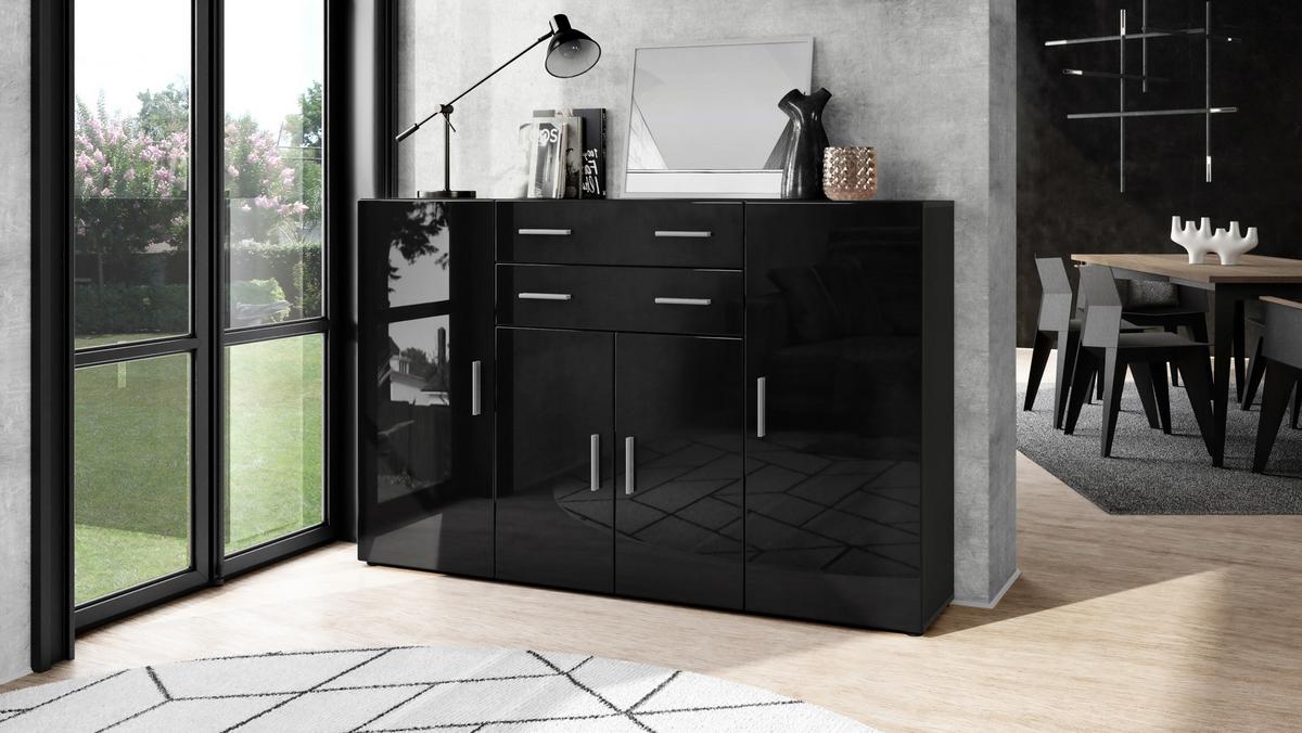 HIGHBOARD Aron Fronten in Schwarz Hochglanz - Schwarz Hochglanz, Holzwerkstoff (166.5/106.5/35cm) - Vladon
