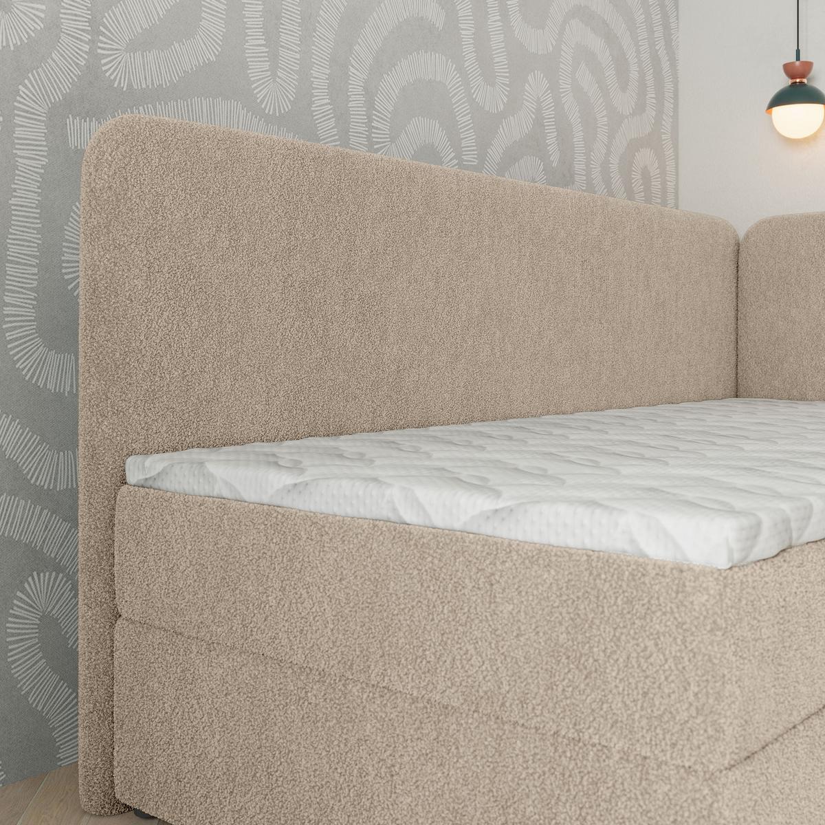 BOXBETT GINA 100x200 cm mit Matratze und Topper, H2+H3 - Beige - Beige, Holz (100/200cm) - MASSENO