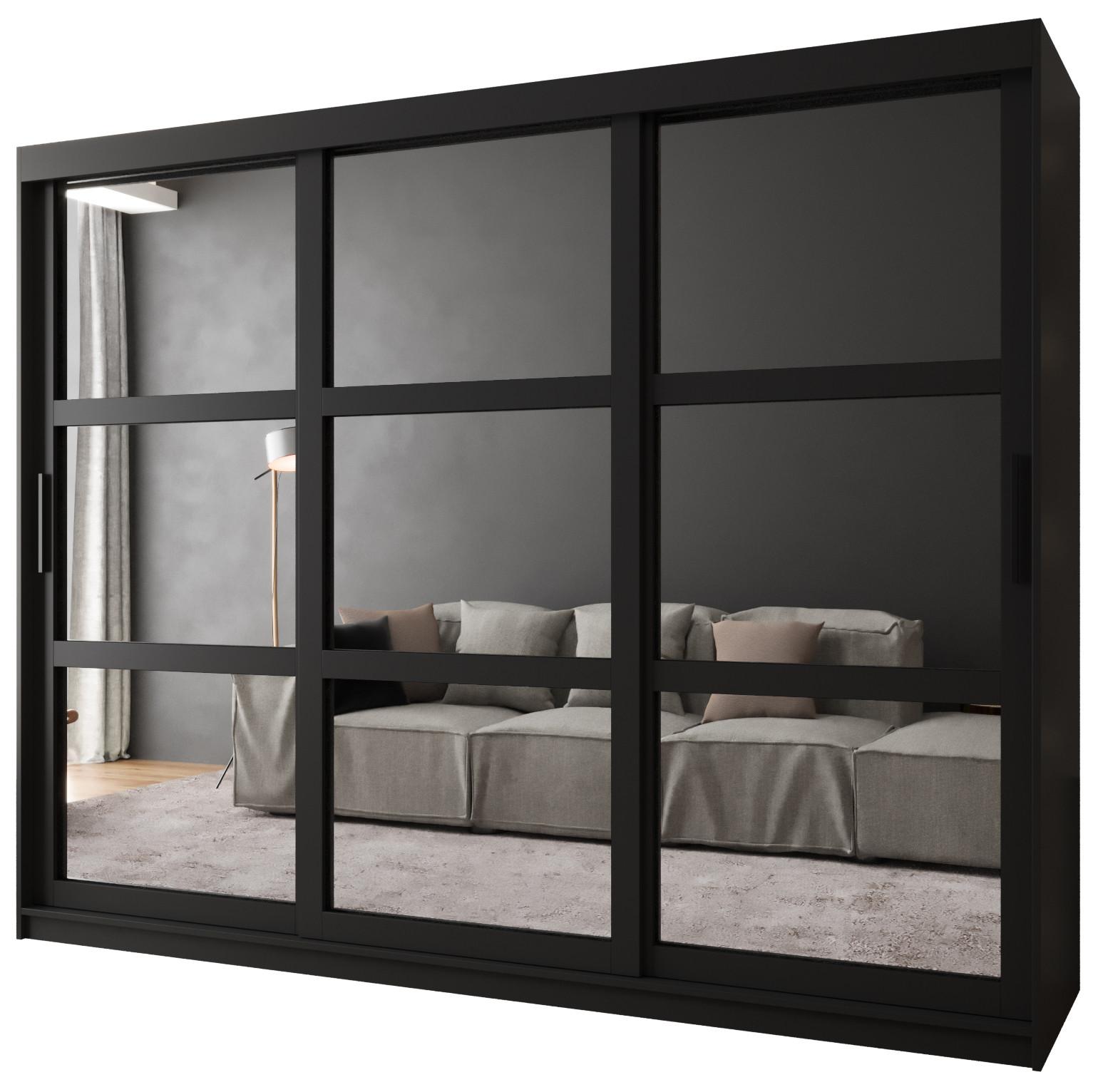 SCHWEBETÜRENSCHRANK 200/250/62 3-türig - Schwarz, Holz/Kunststoff (250/200/62cm) - MÖBEL KRYSPOL