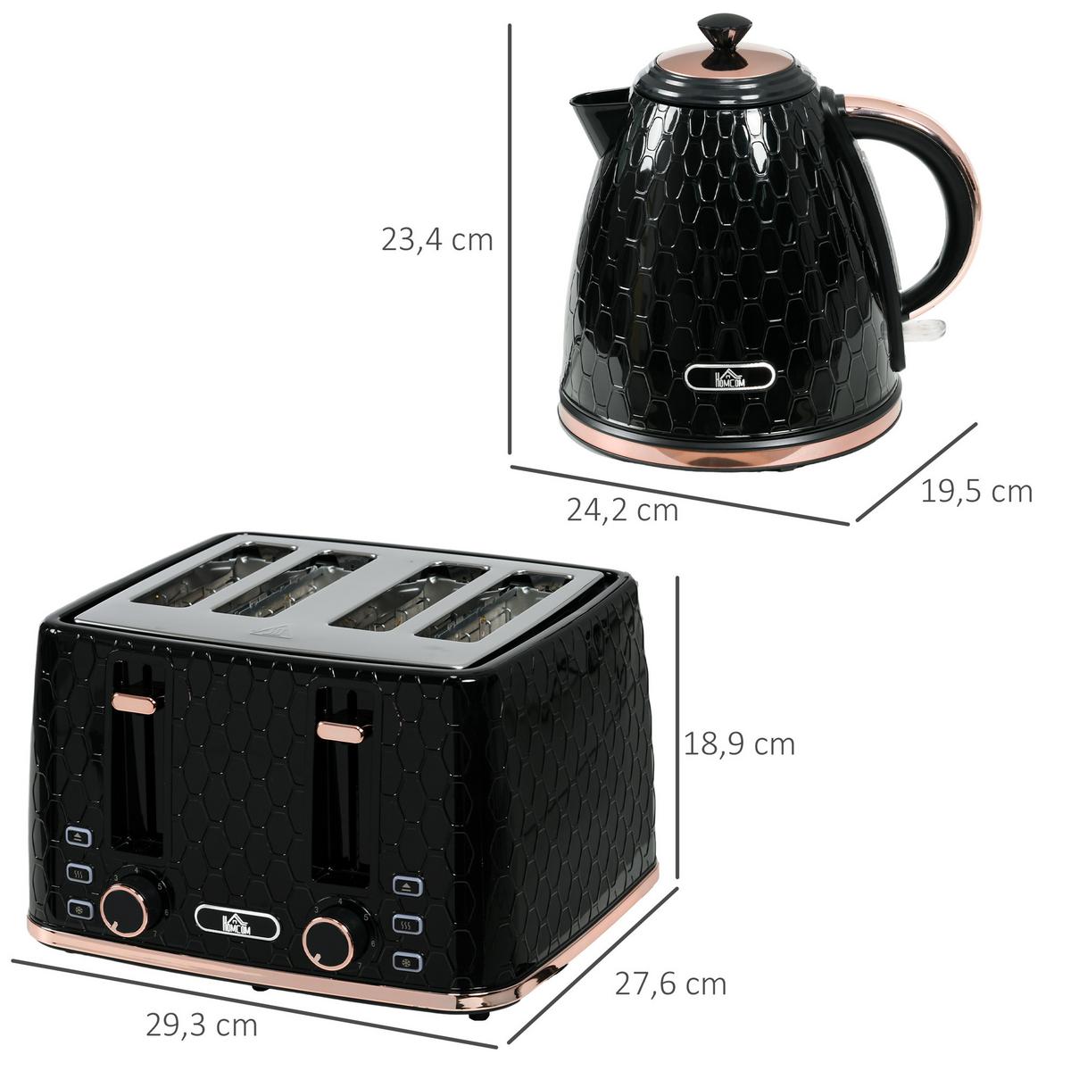 KOCHER-TOASTER-SET 2er Set Kunststoff Stahl Schwarz - Schwarz, Kunststoff (19.5/23.4/24.2cm) - HOMCOM
