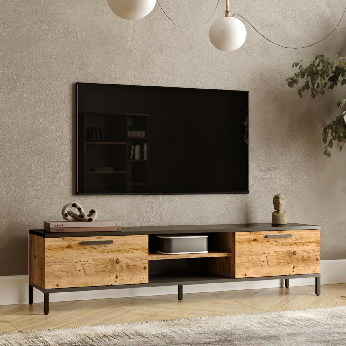 LOWBOARD Lempäälä - Braun, Holzwerkstoff/Metall (160/39/35cm) - [en.casa]