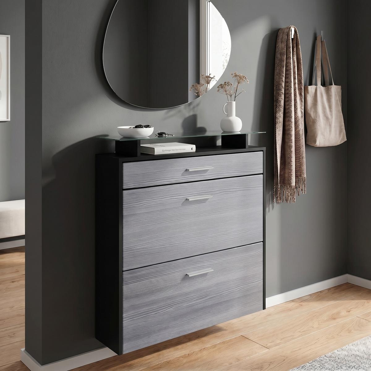 SCHUHSCHRANK Malea Front in Avola-Anthrazit - Anthrazit, Holzwerkstoff (89/96/23cm) - Vladon