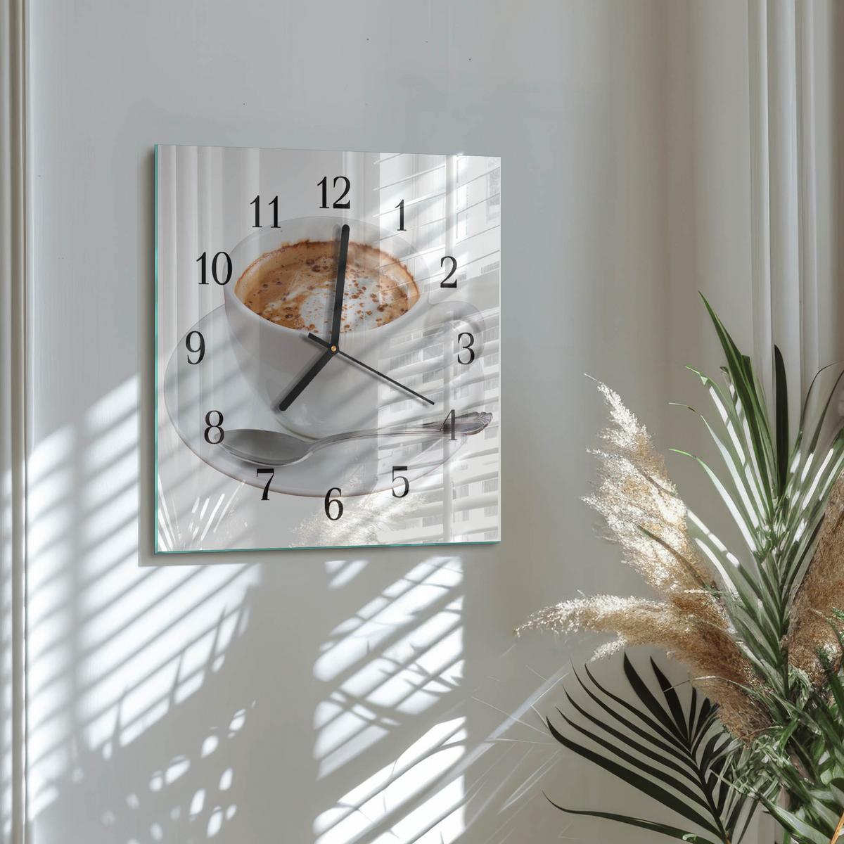 WANDUHR aus Glas 30x30 cm - Kaffee - Weiß, Glas (30/30/0.4cm) - TULUP