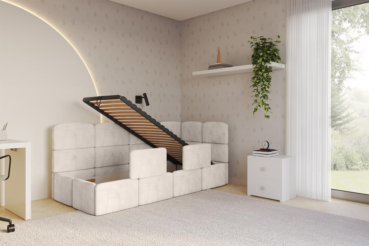 EINZELLBETT Jugendbett mit Bettkasten, Links - KIVY 90x200 Beige - Beige, Holzwerkstoff/Textil (90/200cm) - ALTDECOR