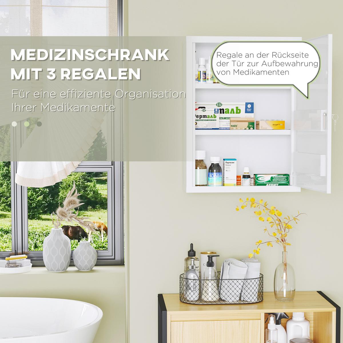 MEDIZINSCHRANK, für Wandmontage, Weiß - Silberfarben/Weiß, Metall (40/53.5/15cm) - Kleankin