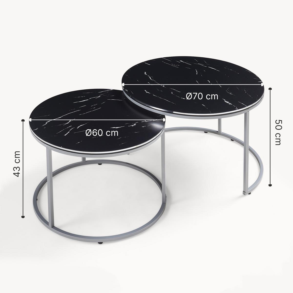COUCHTISCH SET Skagen 2-teilig 70/70/50 - Silberfarben/Schwarz, Holzwerkstoff (70/70/50cm) - [en.casa]