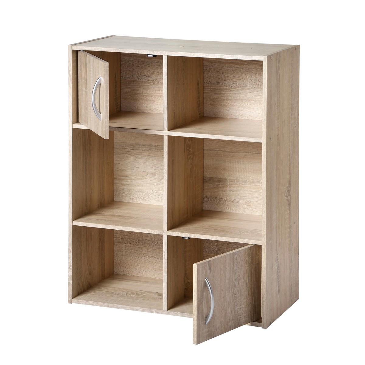 AUFBEWAHRUNGSREGAL 6 Fächer mit 2 Türen - L61,5 cm - Apfelbaumfarben, Holzwerkstoff (29.5/80/61.5cm) - Calicosy