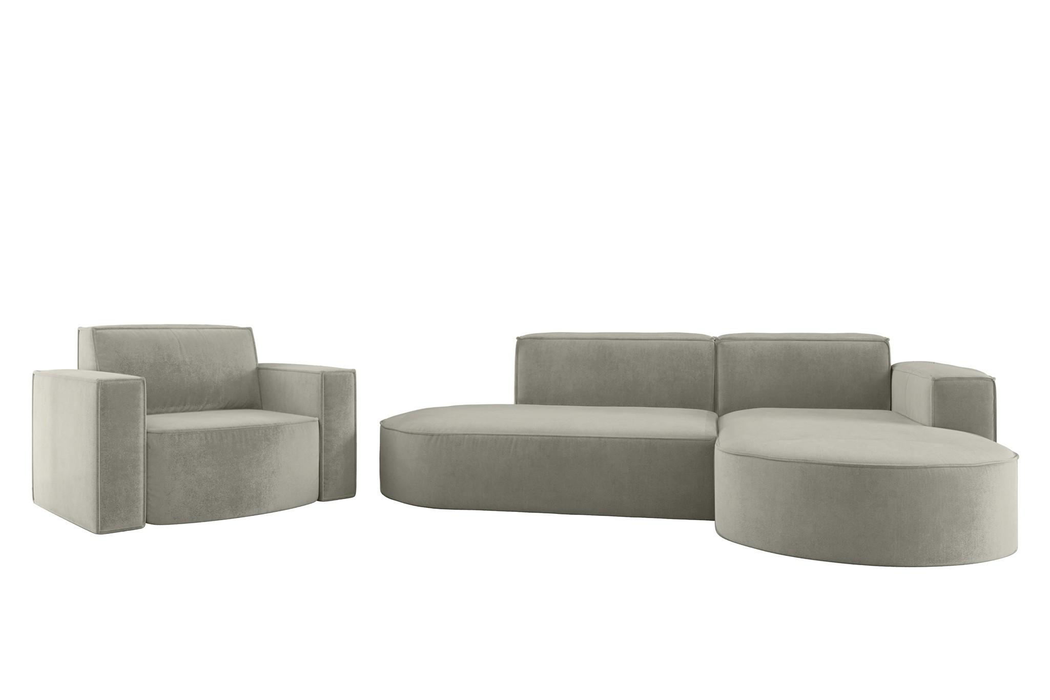 SOFASET Palma In Noel - Hellgrau, Holzwerkstoff/Textil (236/78/165cm) - Fun Möbel