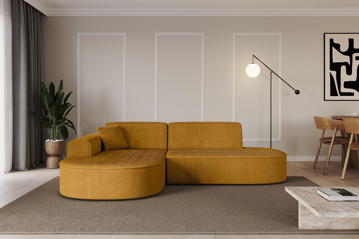 ECKSOFA Ottomane Links MARI-L1 - 243x171x79 cm Senfgelb Cord - Gelb/Schwarz, Holzwerkstoff/Kunststoff (163/234cm) - ALTDECOR