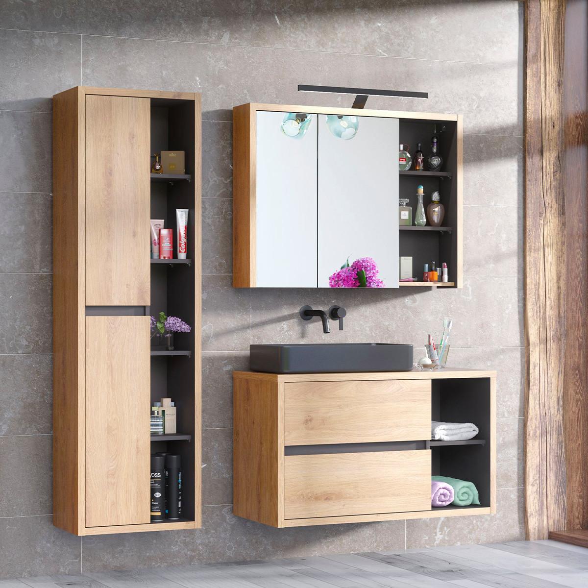WASCHTISCH 100cm Rigel Holz und Anthrazit - Braun, Holzwerkstoff (100/60/45.5cm) - Petits-meubles